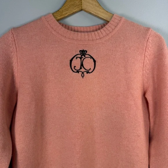 Juicy Couture Pink Cashmere Wool Sweater Pullover Embroidered Crew Women Medium - Picture 2 of 14